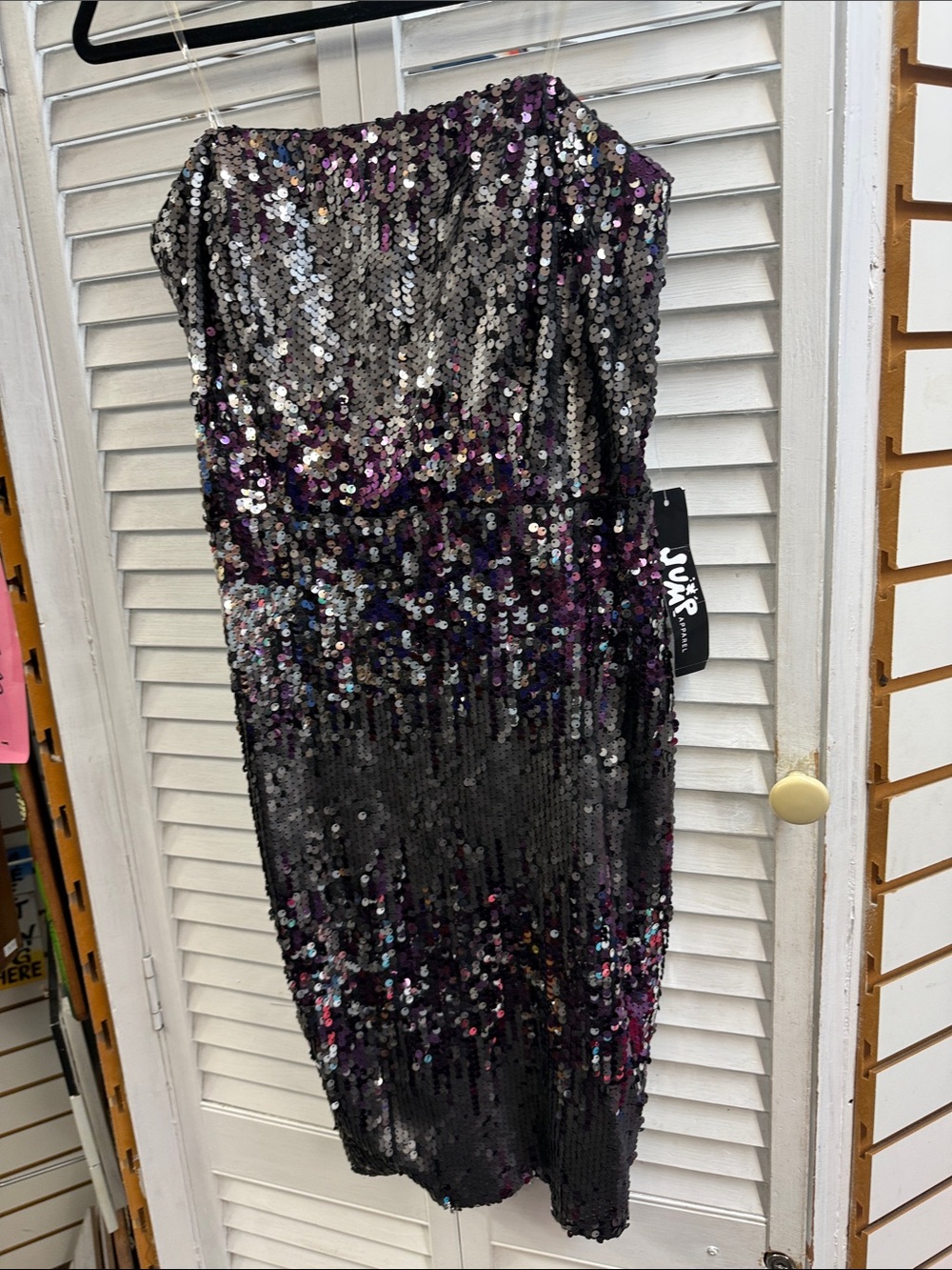 Sequin Strapless Cocktail Dress - Black with Purple Accents